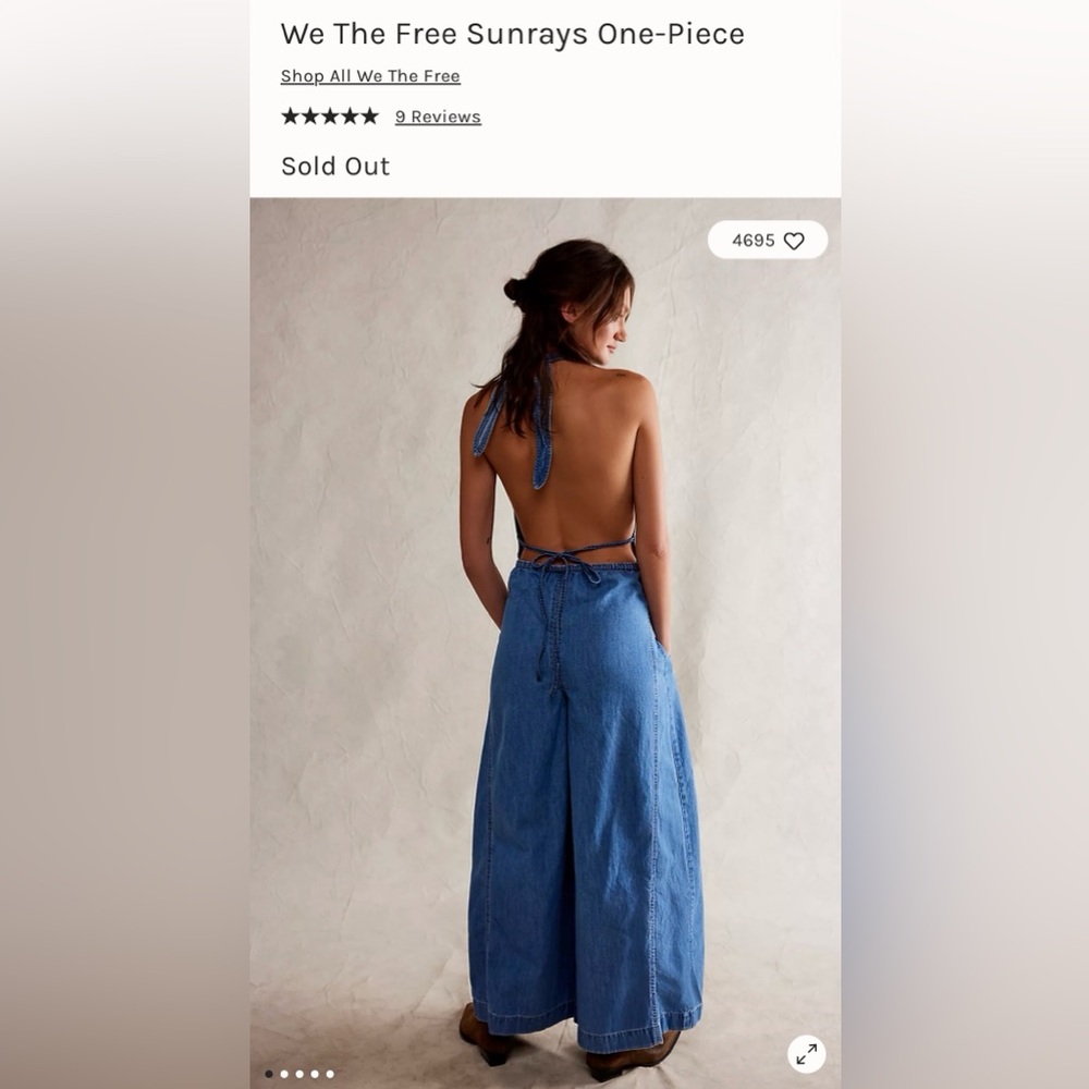 New Free People Sunrays One-Piece Denim Wide-Leg Jumpsuit We The Free - Picture 16 of 16